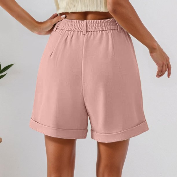 MKLEKYY Pantalones Cortos de Vestir de Cintura Alta para Mujer con Pliegues, Bolsillos Laterales y Espalda Elástica, Cómodos, Transpirables, Informales, para Viajar, Verano, Primavera y Otoño.