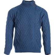 Aran Button Collar Irish Sweater 100% Merino Wool Men`s Cable Knitted Traditional Pullover Made in Ireland