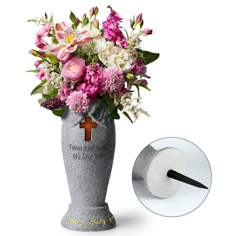 Fridja Cemetery Grave Flower Vase with Cross Solar Light