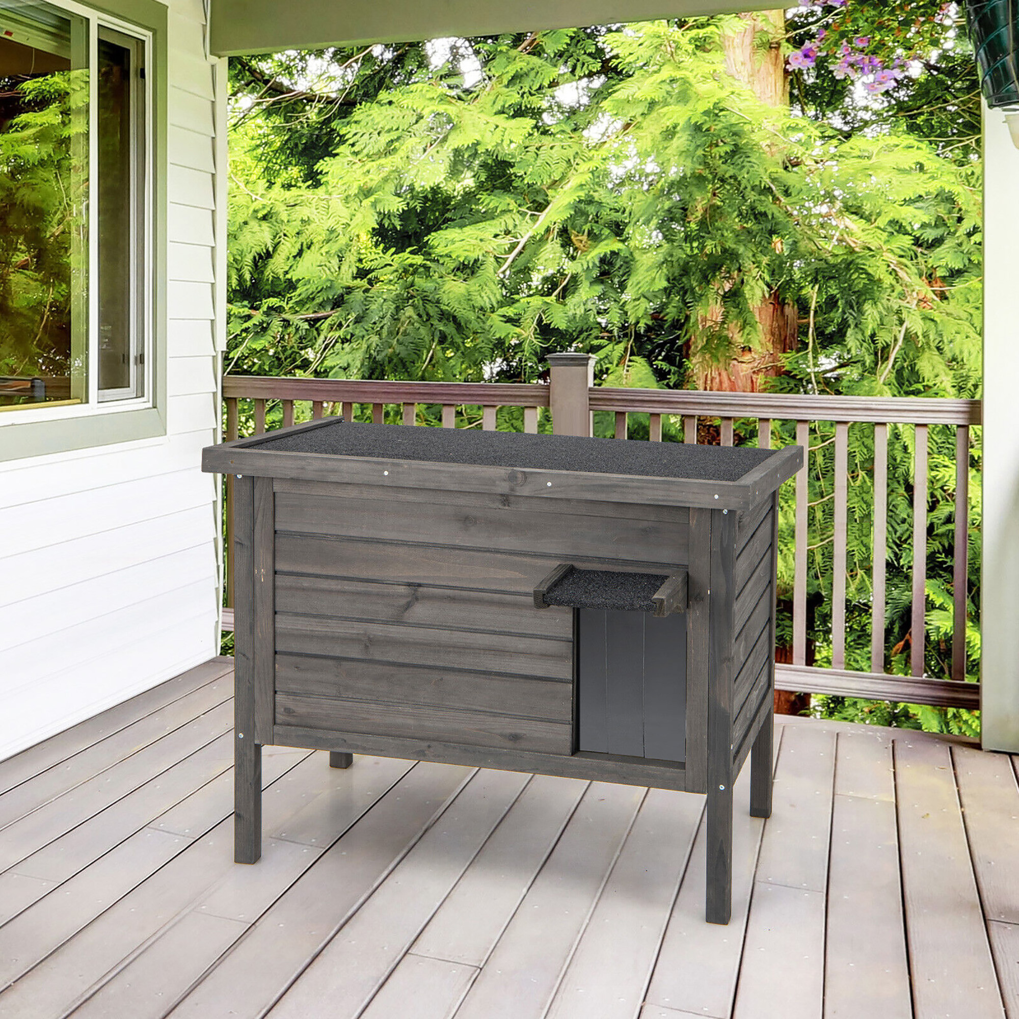 Gymax Insulated Wooden Cat House w/ All-Round Foam Insulated Double Room Outdoor