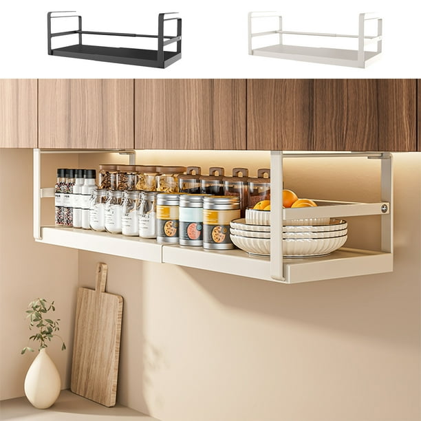Cesta de almacenamiento ajustable bajo la estantería | Organizador de despensa metálica para cocina y baño | Armario y estanterías extensibles de acero blanco | Ahorro de espacio, fácil de instalar