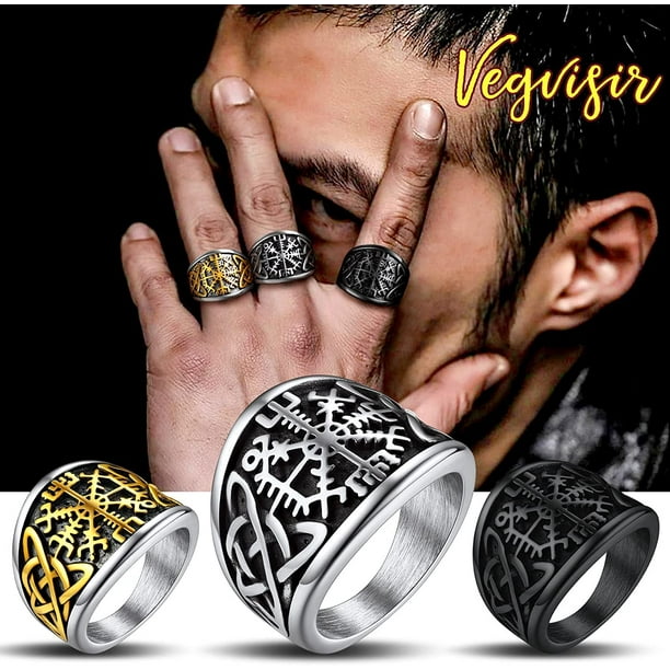 Men s Vegvisir Ring Viking Signet Ring Nordic Vegvisir Compass