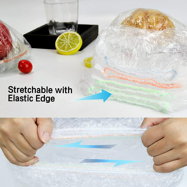 100 Reusable Elastic Food Storage Covers, Stretchable Plastic Wrap Bowl Covers with Elastic Edging, Covers for Storage Containers for Bowl Dish Plate