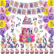 My Little Pony Birthday Party Supplies for Girls. 100Pcs My Little Pony Party Decorations Includes Happy Birthday Banner, Cake Topper, Balloons, Cupcake Toppers,Temporary Tattoos Stickers