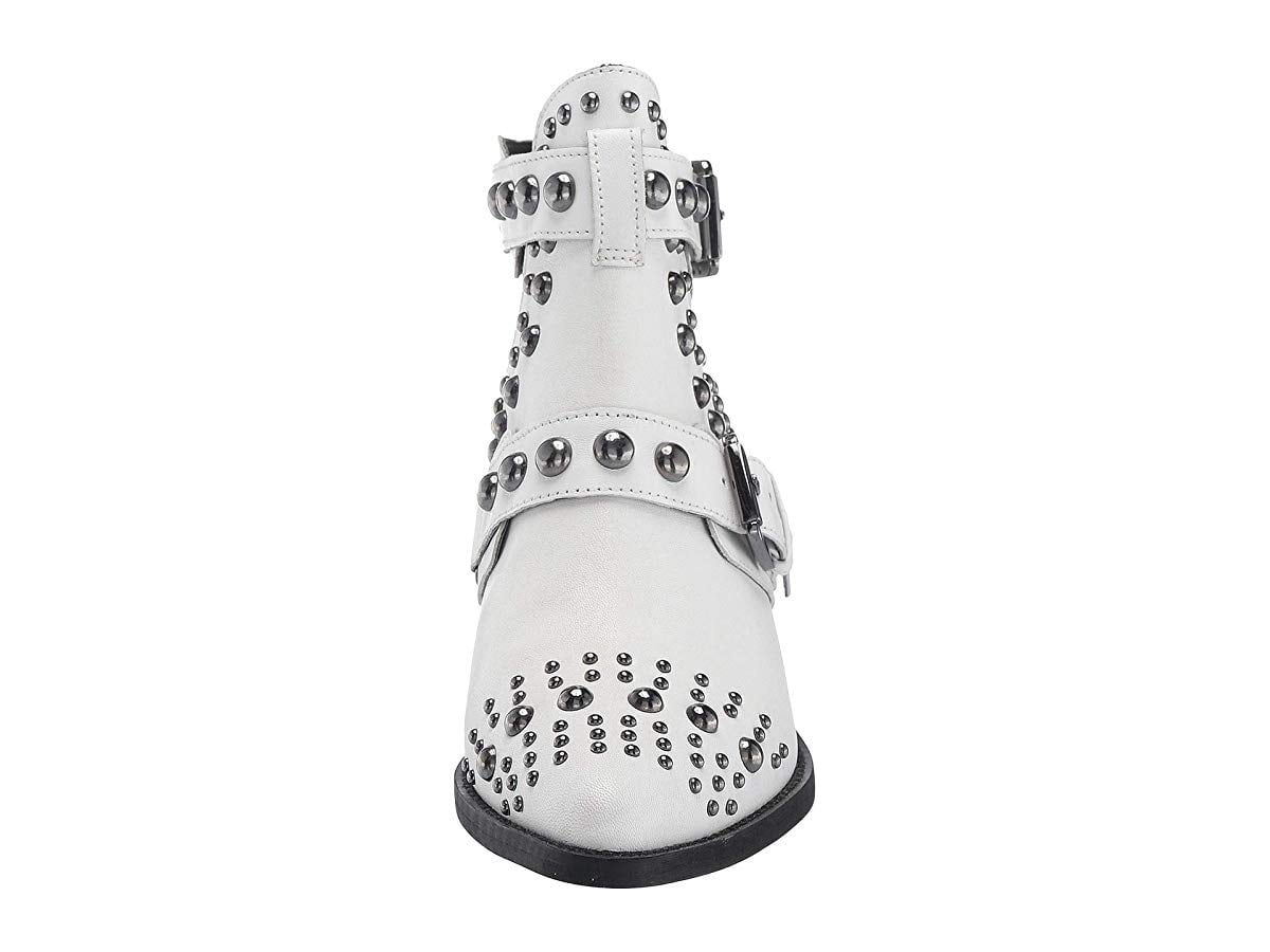 KURT GEIGER Womens White Studded Buckle Accent Sybil Almond Toe Block Heel Buckle Leather Booties 7