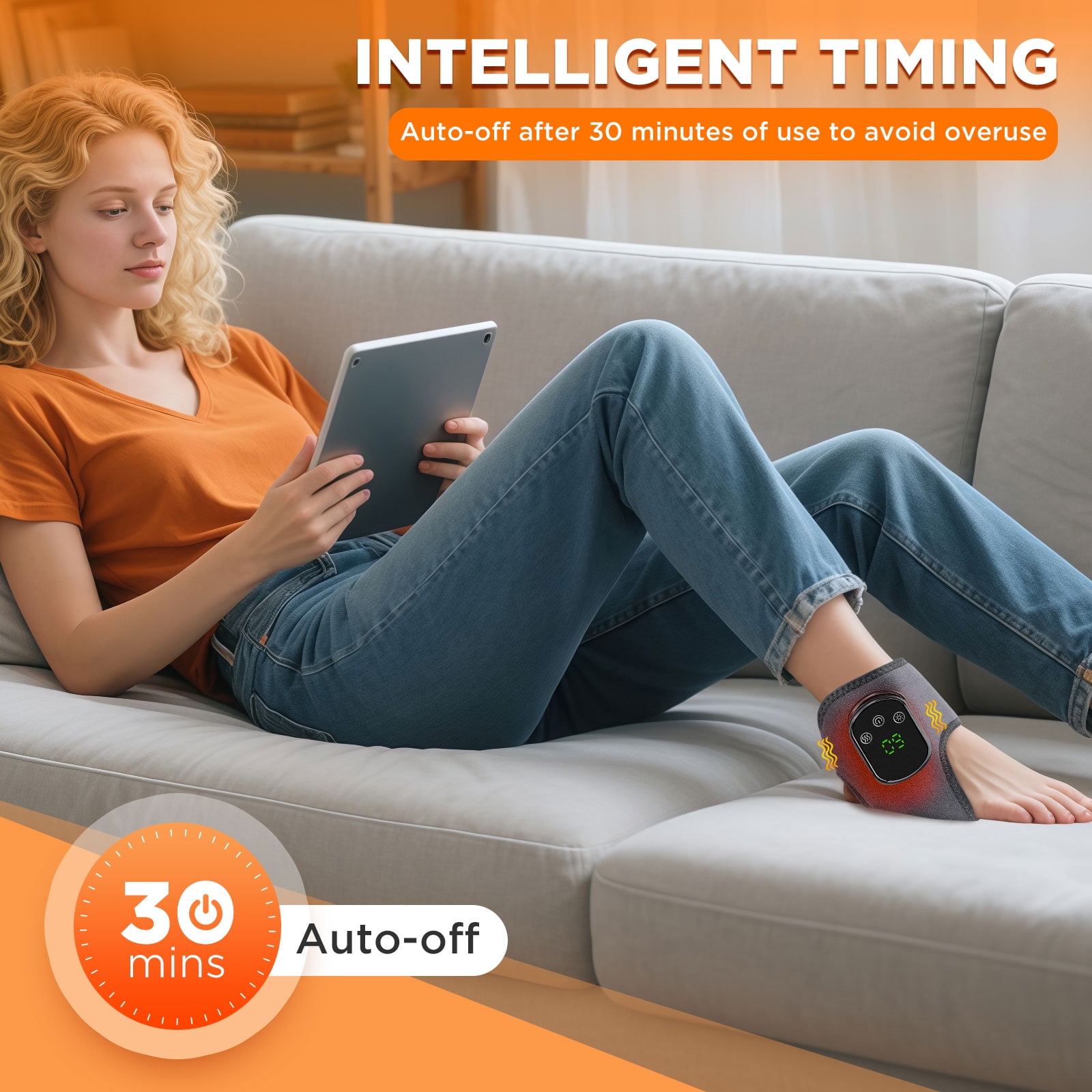 Cordless Ankle Massager with Heat, Foot Massager,Ankle Heating Pad, USB Rechargeable Heated Ankle Brace Wrap Warmer, 5 Heat Levels, 3 Vibration Modes, Auto Shut Off