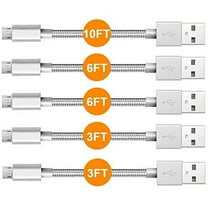 Android Micro USB Charger, 5-Pack Nylon Braided Tangle-Free Fast Charging &Data Transfer Wire (10FT   2X 6FT   2X 3FT)