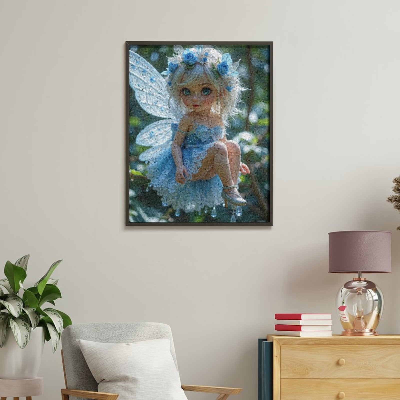Paint By Numbers Kit for Adults Beginner - Blue Fairy Doll With Floral Crown DIY Canvas Painting Kits for Adults, Frameless Paint By Number for Adults for Home Wall Decor 16x20 Inch