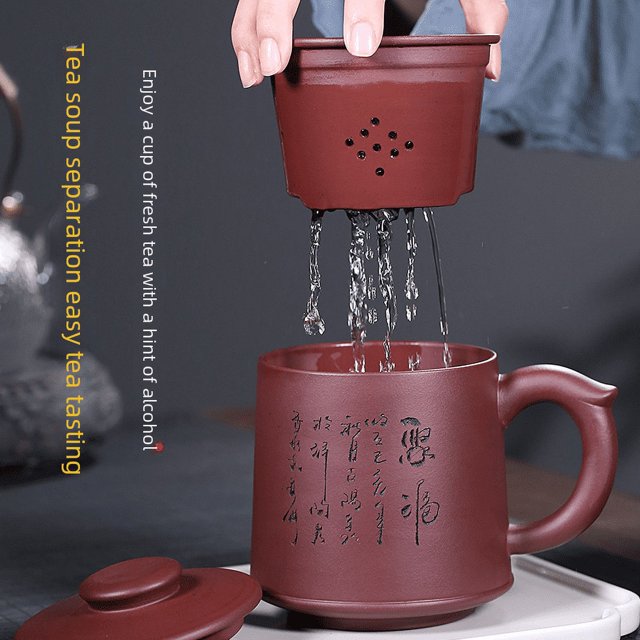 Taza de arena morada hecha a mano, taza de agua, taza de burbujas con filtro de oficina, juego de té, regalo 22011