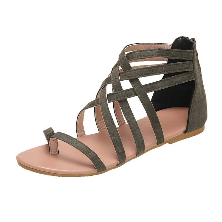 Summer Cross tied Zipper Flat Sandals Woven Thong Women Ladies Sandals