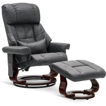 Mcombo Recliner with Ottoman Reclining Chair with Vibration Massage and Removable Lumbar Pillow, 360 Degree Swivel Wood Base, Faux Leather 9068 (Dark Grey)
