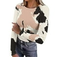 thumbnail image 2 of EchfiProm Womens Trendy Tops Beige Long Sleeve Slim Ribbed Crew Neck T-Shirt for Women Floral, 2 of 8