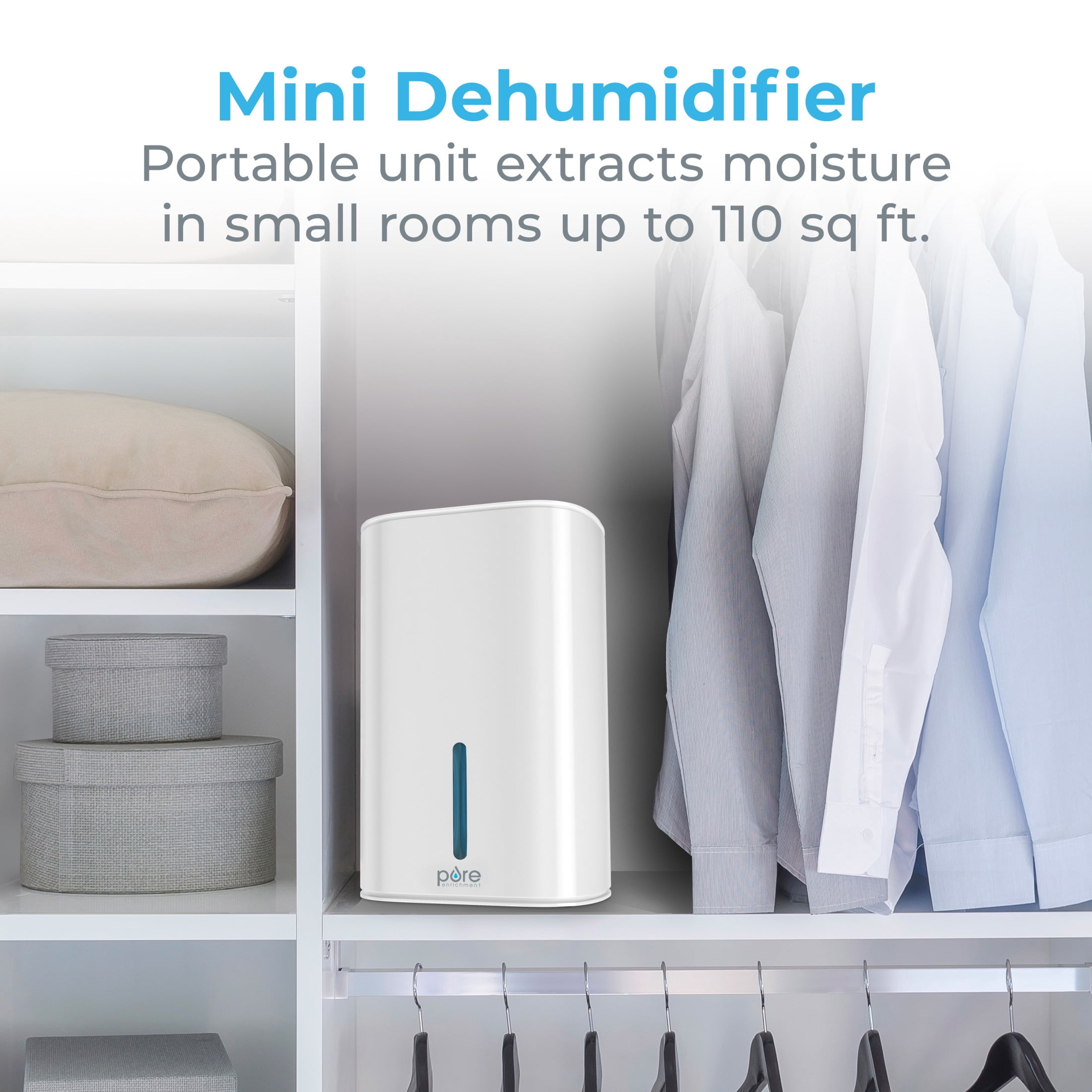 Pure Enrichment PureDry Mini Dehumidifier -  27oz Compact Water Tank Eliminates 300ml/day of Excess Moisture from Closets, Bathrooms, Boats, Kitchens, and Other Small Rooms and Living Spaces