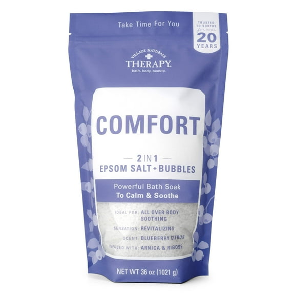 Village Naturals Therapy Comfort 2in1 Foaming Epsom Bath Soak, Blueberry Citrus Scent
