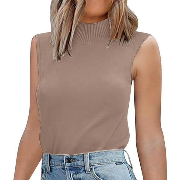 ManxiVoo Women Autumn Round Neck Check Pocket Short Sleeved Knitted Sweater Cropped Pullover Slim Sleeveless Turtleneck for Base Layer Comfort L Size