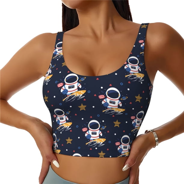 Balery Astronaut Surfing Sujetadores deportivos con espalda cruzada para mujer, acolchados, sin costuras, de alto impacto, ideales para yoga, gimnasio, entrenamiento y fitness.-X-Large