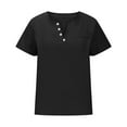 thumbnail image 3 of Dazajoo Plus Size Short Sleeve Tops for Women Solid Color V Neck Button Shirts with Pocket 2024 Summer Women's Oversized Basic Loose Fit Blouses,Black,XXL, 3 of 5