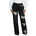 thumbnail image 6 of Clearance! Women's High Waist Heart Cutout Jeans Straight Leg Baggy Denim Pants Trendy Fashionable Style Black M Size, 6 of 10