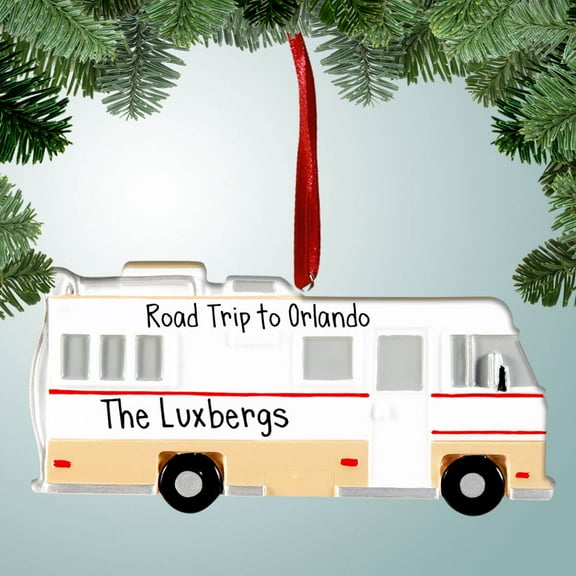 Personalized Motorhome with Red Stripe Christmas Ornament - Camping - RV - Trailers - Summer Vacation - Outdoors