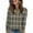 Army Green, variant on Women's Fashionable Oversized V-Neck T-Shirt With Classic Check Print Long-Sleeved Pullover Top, Plaid Pattern Loose Fit Comfortable Top for Women,Army Green,L