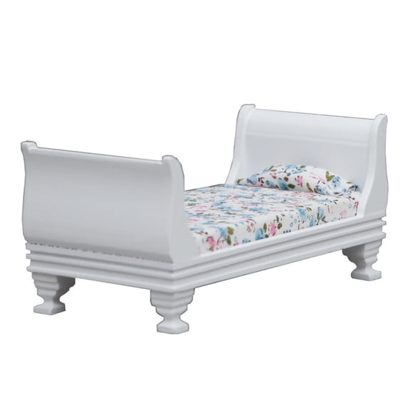 Fantasook Dollhouses Miniature Single Bed 1/12 Scale Victorian Vintage Furniture Bed for 15cm Dolls Bedroom Scene Display