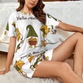 thumbnail image 4 of Gukieu Hello Autumn Print Women's Short-sleeved Pajama Set, Round Neck Button Top Elastic Shorts 2-piece Set, Summer Home Leisure Clothing-Large, 4 of 6