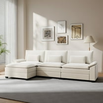 ASJMR Cloud Couch,High Resilience Teddy Fleece Sectional Sofa Sofa with 1 Ottoman for Living Room, Bedroom and Apartment, Beige