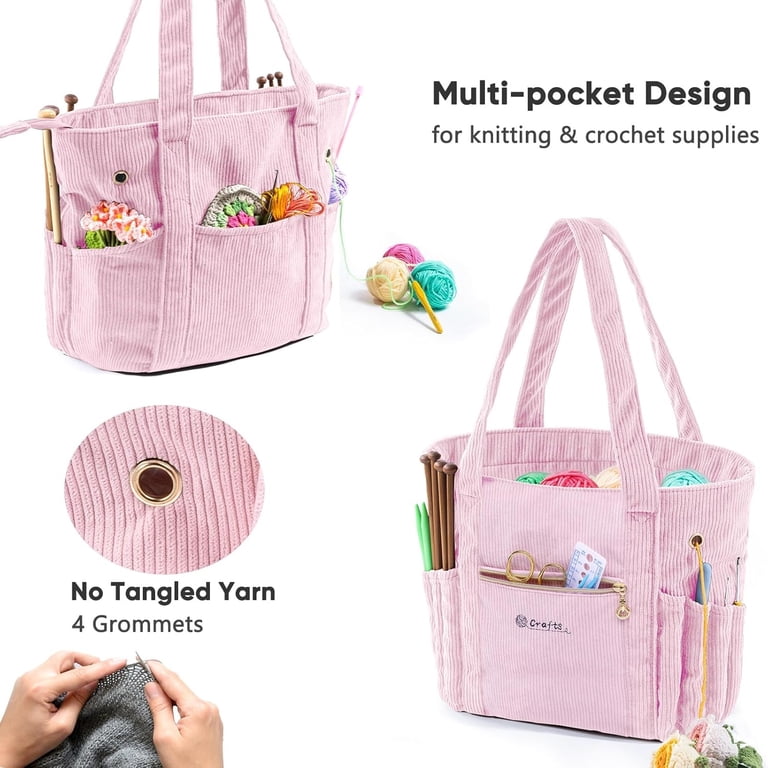 Corduroy Crochet Bag – Large Yarn Storage Tote with Grommets  display picture 3