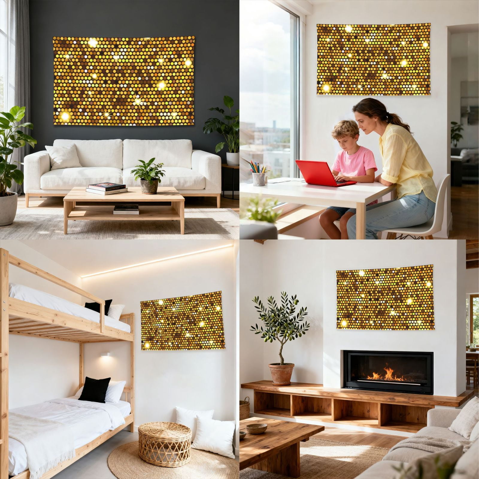Gold Pattern Of Hexagons Four Hole Decorated Banner Flag for Garden Yard Home Decoration Indoor Outdoor 4x6 Ft