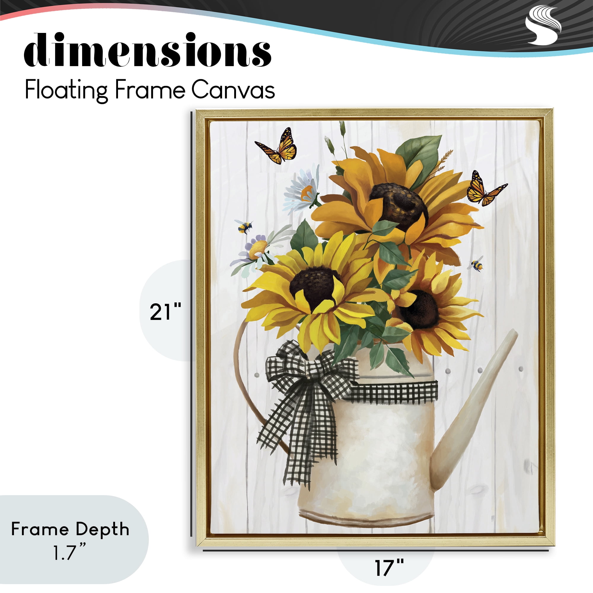Stupell Industries Sunflower Trio in Watering Can Gold Framed Floater Canvas Wall Art, design by Lucca Sheppard