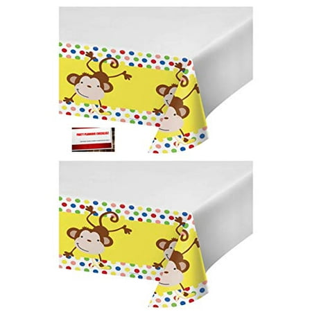 Plastic Monkey ((2 Pack) Fun Curious Monkey Plastic Table Cover 48 X 88 Inches (Plus Party Planning Checklist by Mikes Super)