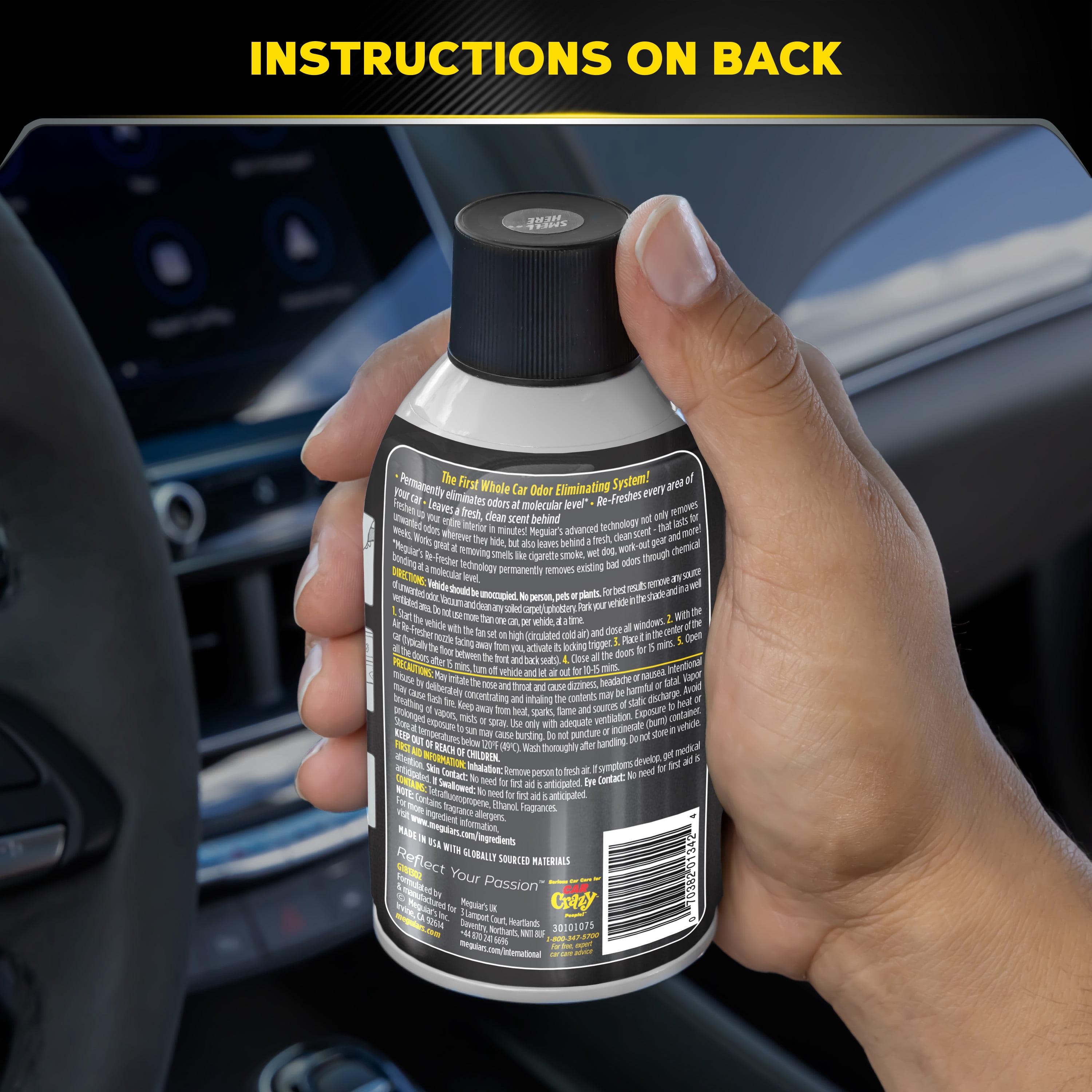 Meguiar's G181302 Whole Car Air Re-Fresher Odor Eliminator Mist, Black Chrome Scent, 2 oz