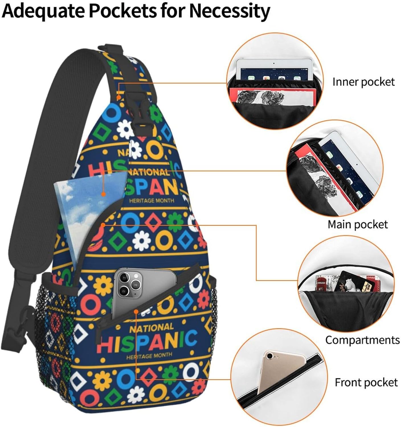 Mes Nacional De La Herencia Hispana Hispanic Heritage Month Sling Bag Crossbody Hiking Travel Chest Bags Backpack Shoulder Daypack for Women Men