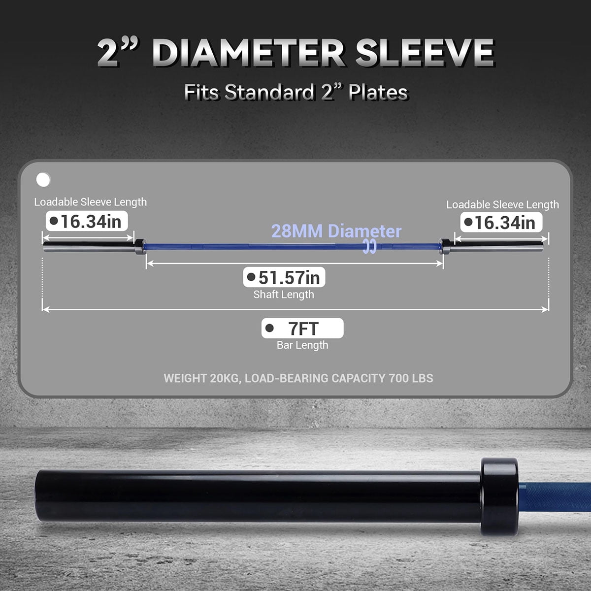 Soonbuy Olympi.c Barbell, 7FT Weight Bar For Weightlifting and Powerlifting 45lb, Olympi.c Bar for 700lbs Capacity, Weight Bar Fit 2” Standard Weights