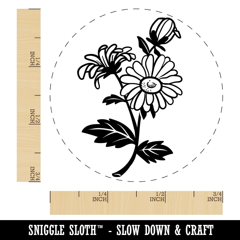 Bundle of Wildflowers Self-Inking Rubber Stamp Ink Stamper - Brown Ink - Small 3/4 Inch