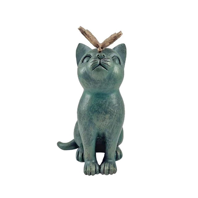 Estatua de gato Zulema decoración de jardín Resina con mariposa