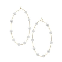 HUANLEDASH 1 Pair Women Large Hoop Earrings Faux Pearl Round Circle Exaggerated Style Party Prom Formal Occasion Ear Hoop Ear Jewelry