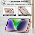 thumbnail image 4 of ELEHOLD iPhone 14 Wallet Case, Flip Card Slots Magnetic Button Kickstand Function Non-Slip Wristband Crossbody Shoulder Strap for iPhone 14 6.1" Fashion Leather Case,Rosegold, 4 of 8