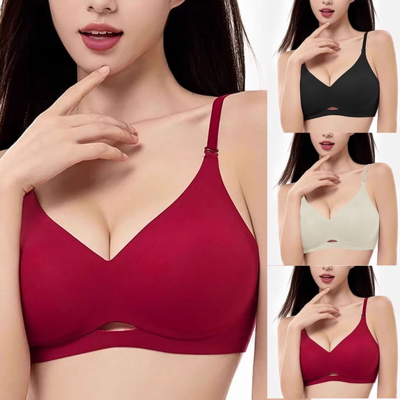 Swuxness Women's Push Up Wireless Bras Solid Color Back Closure Support for Side Breast and Sagging