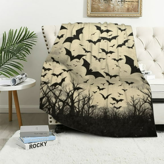 Pratyus Bats Trees Night Theme Halloween Throw Blanket Flannel for Bed Couch Sofa All Seasons Exquisite Gifts 40x50in