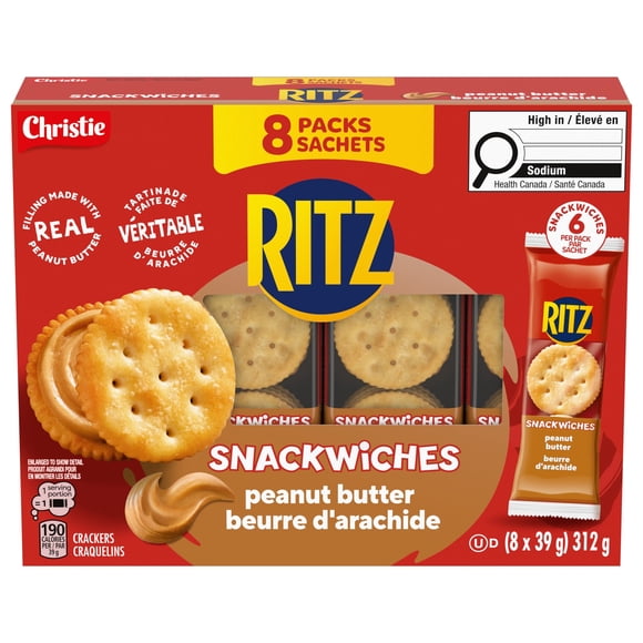 RITZ, Peanut Butter Cracker Snackwiches, Filling Made With Real Peanut Butter