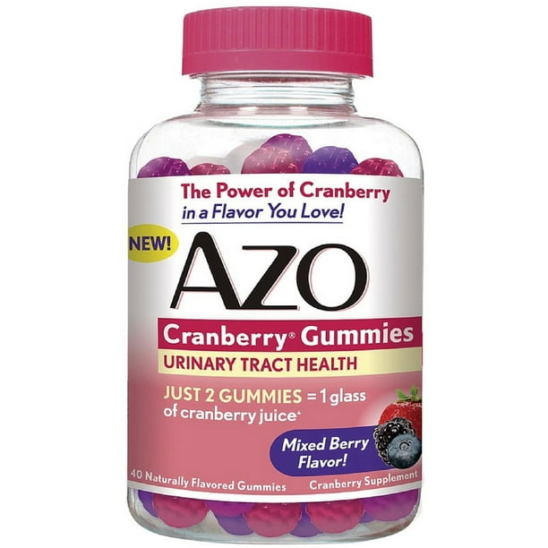 2 Pack AZO Cranberry Gummies Urinary Tract Health, Mixed Berry 40 ea