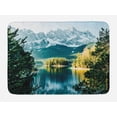 thumbnail image 1 of Landscape Bath Mat, Mountain Lake in Northern Germany with Frozen Peaks Water in Winter Season Life, Non-Slip Plush Mat Bathroom Kitchen Laundry Room Decor, 29.5 X 17.5 Inches, Green White, Ambesonne, 1 of 2