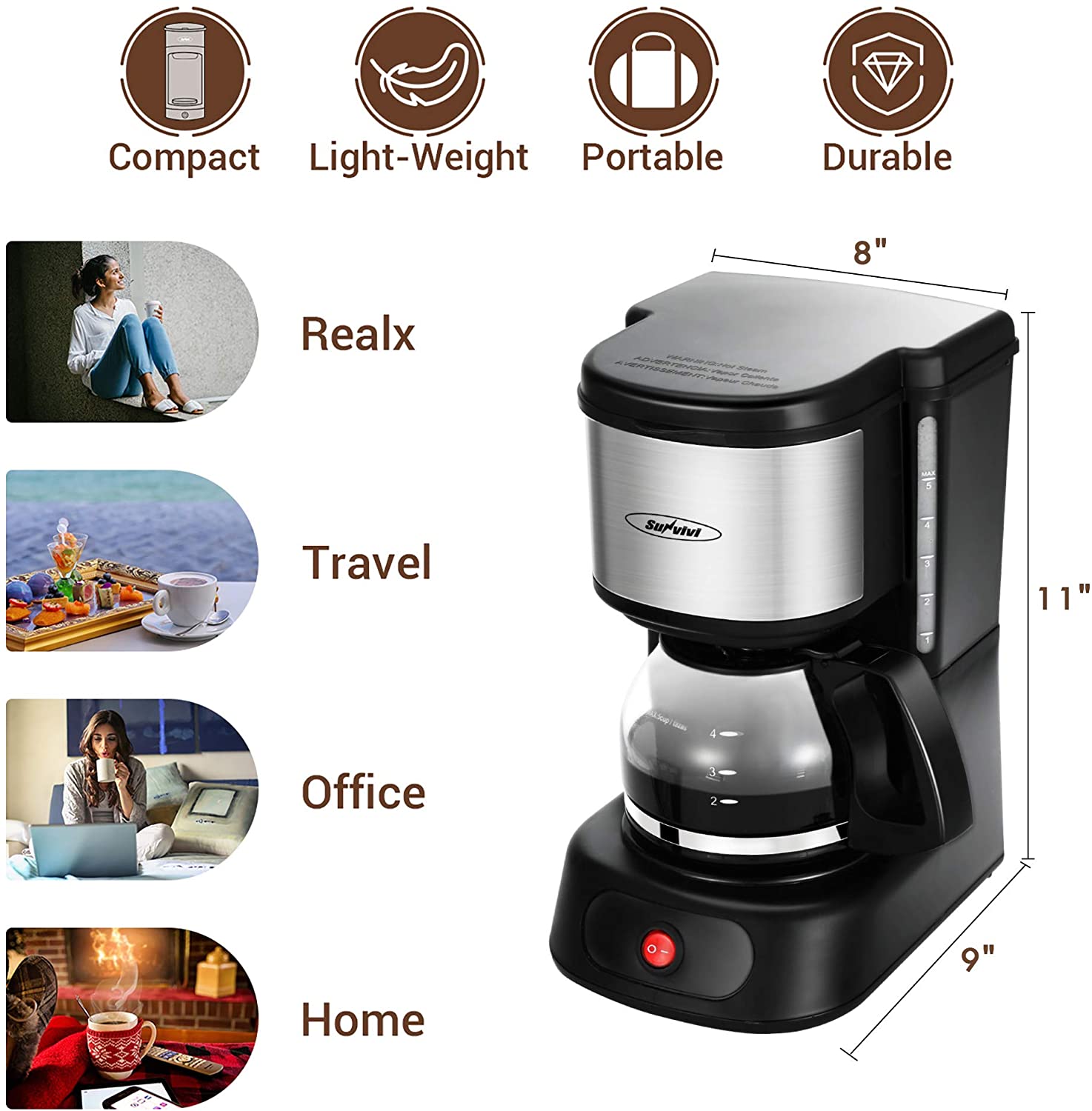 Sunvivi 5 Cup Small Drip Coffee Maker 