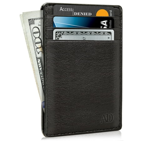 Gift Box Place Card Holder - Slim Minimalist Wallets For Men & Women - Genuine Leather Card Holder Front Pocket Wallet With Gift Box RFID Blocking