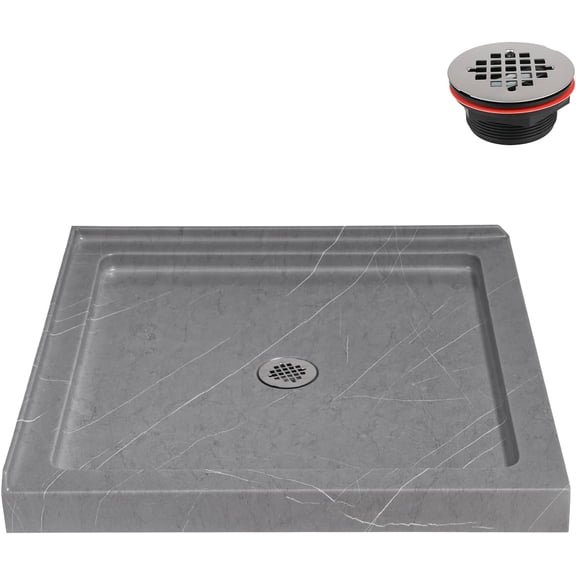 Streamline NTM-662-36GR-CR 36 in. x 36 in. Corner Acrylic Shower Base in Matte Grey with Center Drain, Drain Included