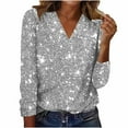 thumbnail image 2 of Babysbule Women's Shirts Womens Casual Sparkling Crystal Printed Round Neck Long Sleeved Patry Holiday Top, 2 of 7
