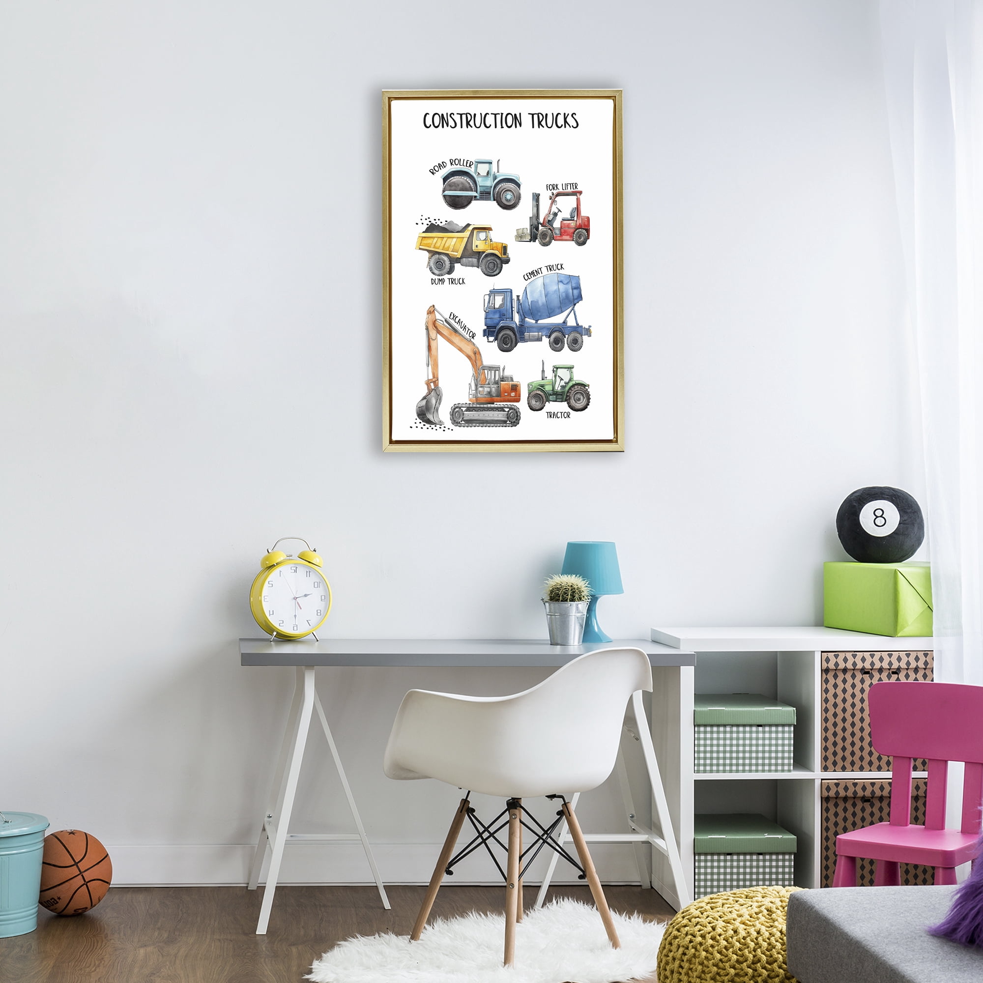 Stupell Industries Utility Trucks Construction Gold Framed Floater Canvas Wall Art, design by Christine Simpson Art
