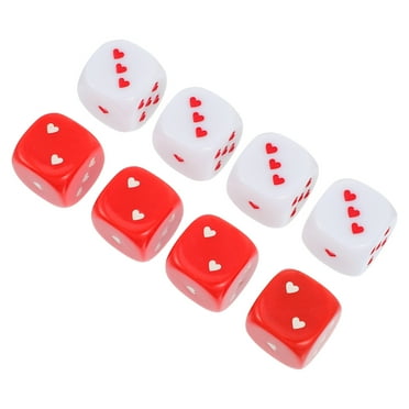 Dice 8pcs 25MM Heart Dice Set 6 Sided Dice Set White and Red Hearts Dice Wedding Party Game Dice for Table Borad Games Math Teaching Classroom Supplies