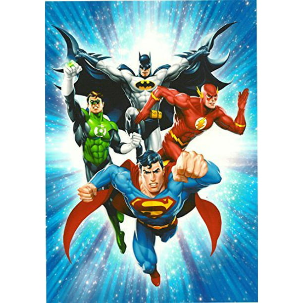 Justice League Superman Flash Green Lantern Batman Edible Image Photo 1/4  Quarter Sheet Cake Topper Personalized Custom Customized Birthday Party  ABPID08125 